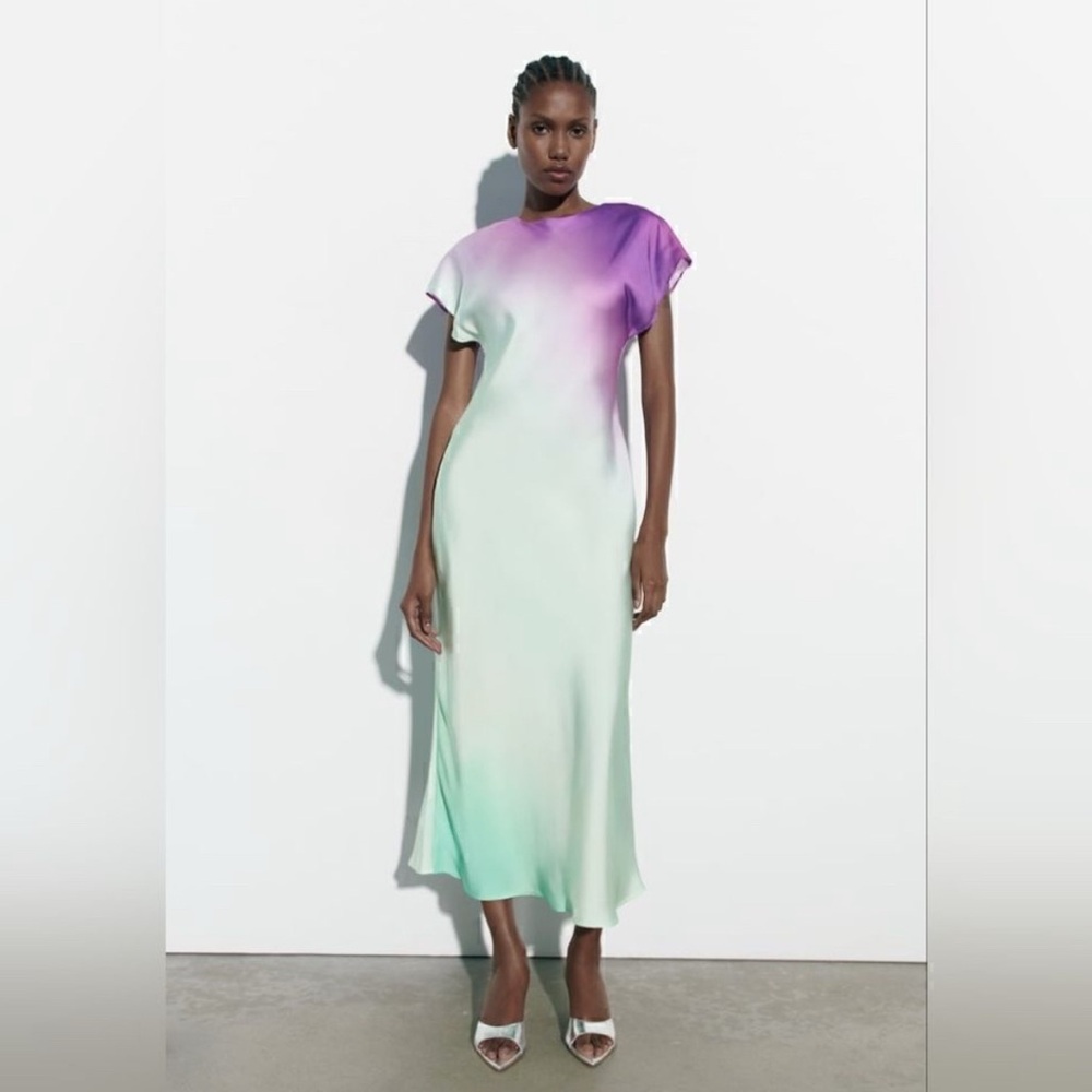 Zara Purple and Green Midi Dress